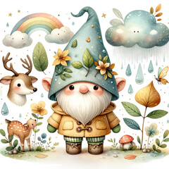 animals in the forest gnome clipart on solid transparent background