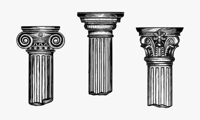 Hand drawn set architectural classical orders. Sketch vector illustration - obrazy, fototapety, plakaty