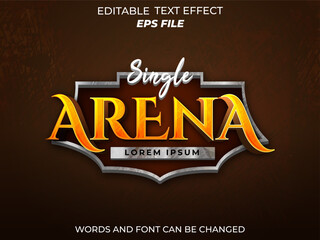 arena text effect, font editable, typography, 3d text for medieval fantasy rpg games. vector template