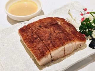 Crispy pork belly dim sum dish