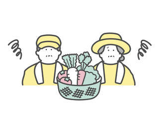 農家で働く不安な高齢夫婦　野菜　収穫