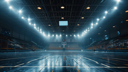 Arena of Dreams - Spotlight on an Empty Basketball Court Inside a Professional Sports Stadium, with...