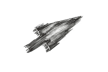 A black and white drawing of an arrow with a sharp, pointed end of the arrow.
