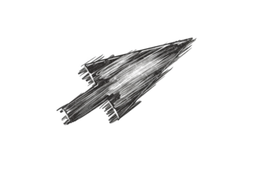 A black and white drawing of an arrow with a sharp, pointed end of the arrow.