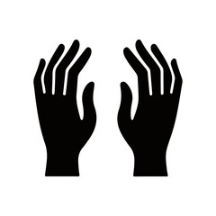 Obraz premium Vector pair of human hands with open palms, request or donation. Black on a white background.