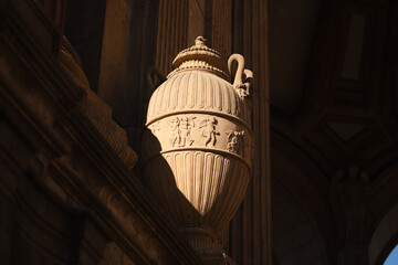 Sculpture of a monumental urn or olive oil jar at the Palace of Fine Arts in San Francisco.