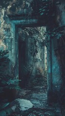 Abandoned building overtaken by nature