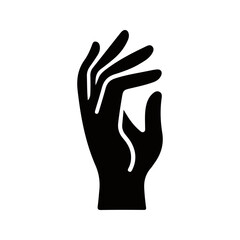 Raised human hand with open palm and bent fingers. Grasping gesture. Vector image of a silhouette of a human hand, black on a white background.