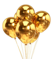 A bunch of gold balloons are tied together