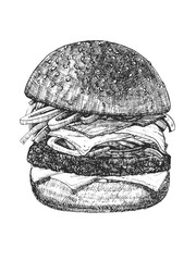 Burger Menu. Hand-drawn illustration of Burger. Ink. Vector	 - 763103963