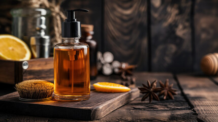 Artisanal grooming essentials on rustic wood.