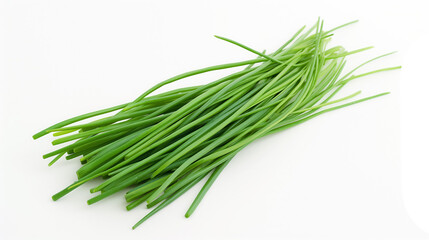 Bunch of green chives on a white background.