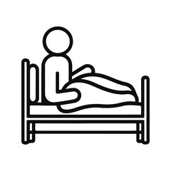 Vector image of a man sitting on a bed in flat style. Black on a white background.