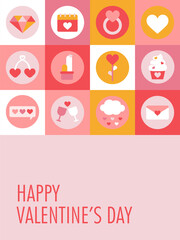Valentine's day card. Mosaic, abstract postcard. Happy Valentine's day abstract geometry trendy holiday concept. Simple, flat design. Perfect for poster, cover, banner, wrapping, wallpaper.