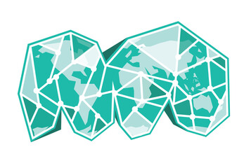 World Map abstract inside a polygonal glass with lines and dots. Editable Clip Art.