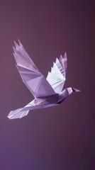 Purple origami crane on a dark background