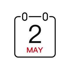 May 2 date on the calendar, vector line stroke icon for user interface. Calendar with date, vector illustration.