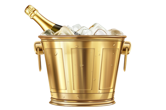 A gold bucket filled with ice and champagne