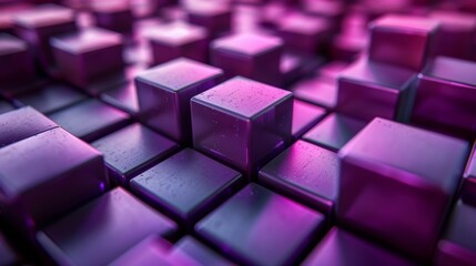 Abstract purple gradient cubes with water droplets
