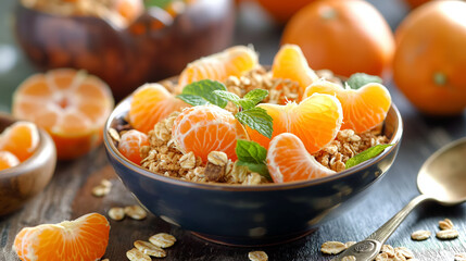 Healthy cereal bowl with fresh citrus.
