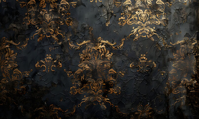 Old distressed dark wallpapers with beautiful vintage pattern,Generative AI  - obrazy, fototapety, plakaty