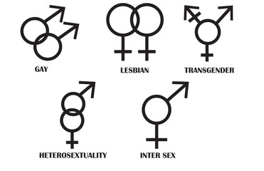 Gender symbols set. Gender icons isolated on white, black background