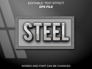 steel text effect, font editable, typography, 3d text. vector template