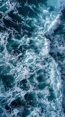 Aerial view of turbulent sea foam