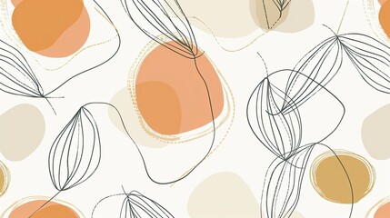 Minimalist one-line drawing multiple organic and fruits seamless pattern