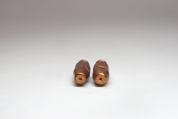 welding contact tips pair. side holes for welding wire feed