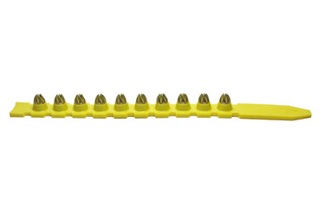 ten loads for powder actuated tool, in yellow safety strip, on white background