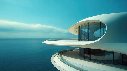 futuristic style free shape building at seaside, Generative Ai - 763108324