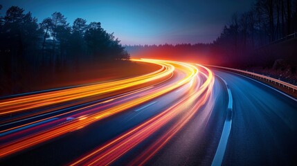 Fototapeta premium Long exposure of traffic lights on highway at dusk
