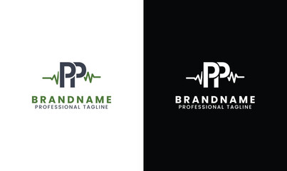 Double letter pp power solar logo and heartbeat medical logo  - obrazy, fototapety, plakaty