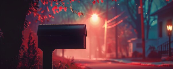 Evening glow on a suburban mailbox - obrazy, fototapety, plakaty