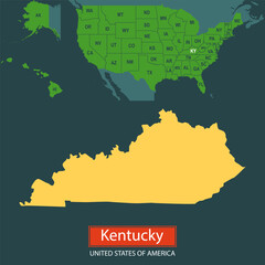 United States of America, Kentucky state, map borders of the USA Kentucky state.