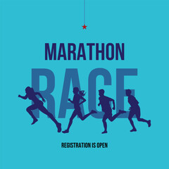 a poster for marathon is shown with a blue background