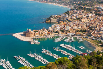 panoramic view of the Sicilian coast from the Castellammare del Golfo viewpoint.