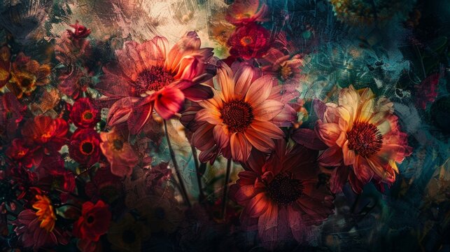 Artistic floral composition with colorful flowers