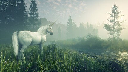 Majestic Unicorn in Enchanting Fairytale Landscape Captivating Imagery