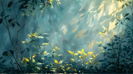 Fototapeta na wymiar Sunbeams filtering through lush foliage