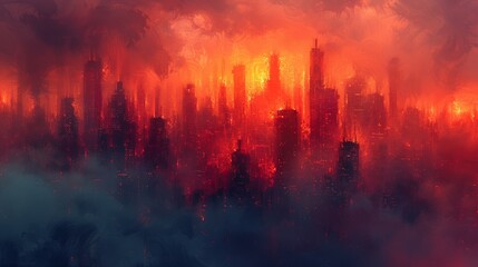 Futuristic cityscape engulfed in flames