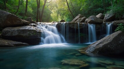 waterfall in the forest, long exposure, beautiful photo