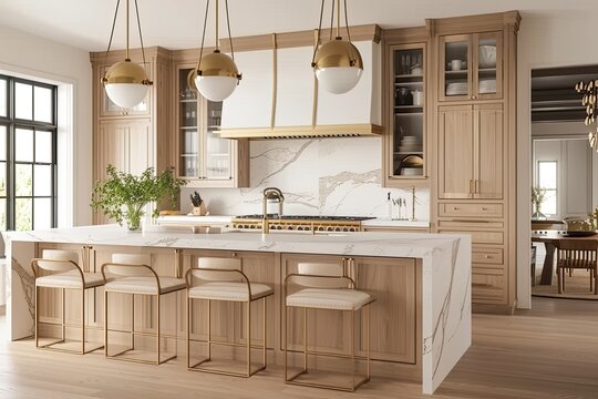 Free photo kitchen interior design with wooden furniture