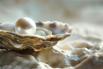 Macro Shot of Pearl in Oyster Shell. Close-up of a pearl in an oyster, perfect for luxury and elegance themes.