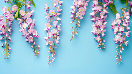 Wisteria flowers isolated on blue background ..