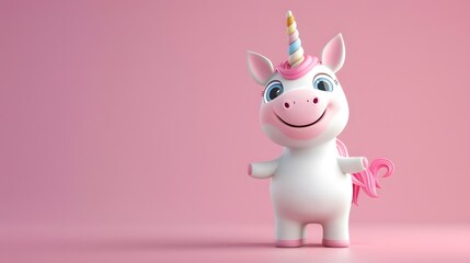 Naklejka premium white unicorn on pink background, in the style of 3d rendered 