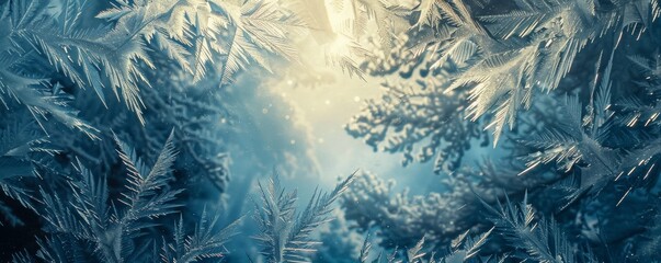Fototapeta na wymiar Close-up of frost on window with sunlight
