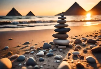 Wandaufkleber stones on the beach at sunset © Fozia