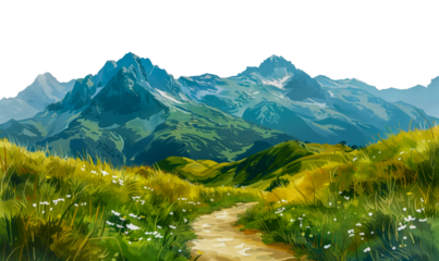 Hiking trail in mountains, cut out - stock png.